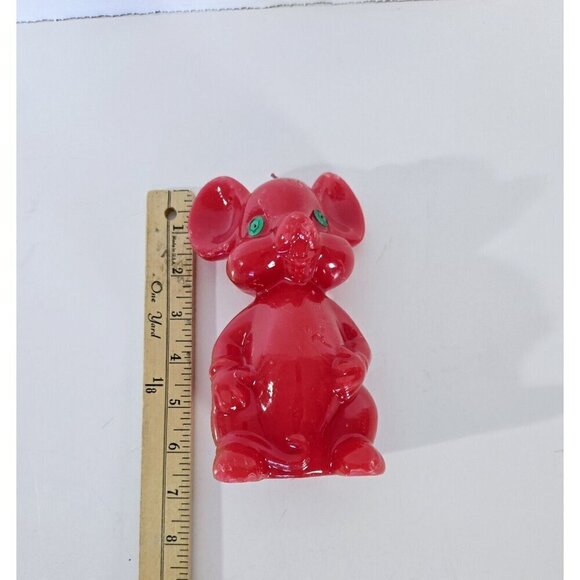Vintage Candle Christmas Mouse Red With Green Sequin Eyes - Picture 5 of 7